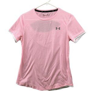 Under‎ Armour Active T Shirt Womens M Pink Short Sleeve Fitted Heatgear Running